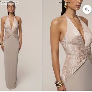 JLUXLABEL Champagne Halter Maxi Dress
